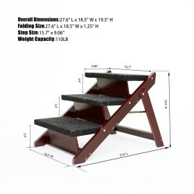 Wood Pet Stairs Pet Steps Foldable 3 Levels Dog Stairs & Ramp Perfect For Beds And Cars Portable Dog Cat Ladder Up To 110 Pounds