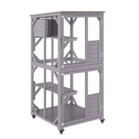 VEVOR Cat House Outdoor, 3-Tier Large Catio, Cat Enclosure with 360Â° Rotating Casters, 2 Platforms, A Resting Box and Large Front Door