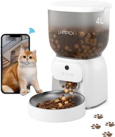 Automatic Cat Feeder with Camera, 1080P HD Video Cat Food Dispenser with Stainless Steel Bowls WiFi Automatic Pet Feeder with 2 Way Audio