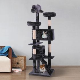 Cat Tree Cat Tower with Scratching Ball, Plush Cushion, Ladder and Condos for Indoor Cats, Gray XH (Color: Black)