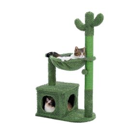 Indoor with Large House Natural Sisal Rope Cactus Cat Tree Condo (Color: Green, type: Pet entertainment)